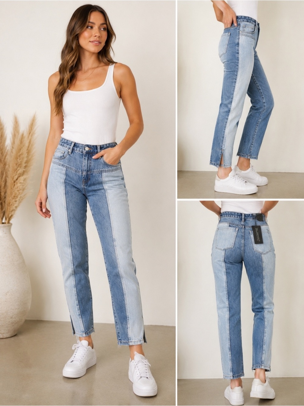 BLANKNYC The Madison Crop Jeans Size 28 Two Tone Colorblock Denim